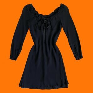 00's vintage black 100% silk peasant milkmaid y2k dress Size 5/6 express